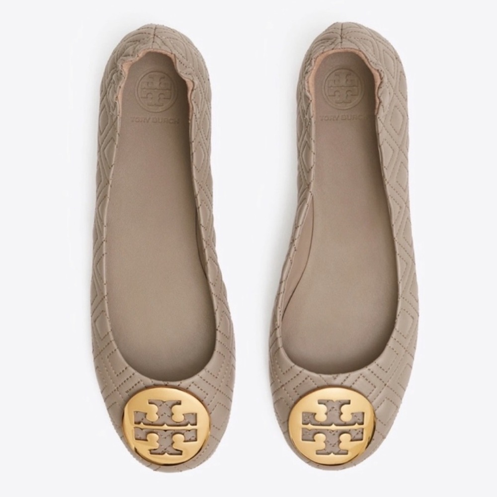 Tory Burch Minnie Travel Dust Storm Gold Quilted Ballet Flats  Gold 8.5 NWOT NEW